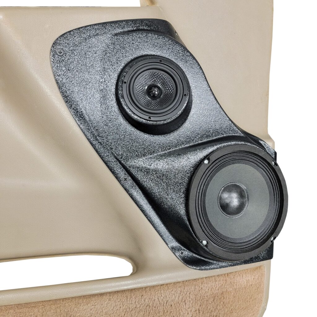 left ortho Speaker Upgrade for the Front Door of your 2000-2006 Chevrolet Tahoe, Suburban, Avalanche, Silverado. GMC Yukon, Sierra. Cadillac Escalade. Easy installation of a 6.5" and 3.5" Midrange or Tweeter for the most powerful car stereo possible.