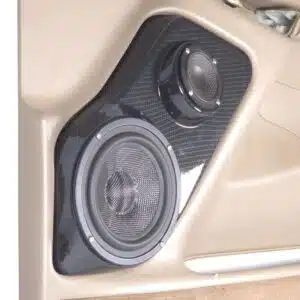 Front Door Custom Speaker Pods for the 2000-2006 Cadillac Escalade Chevrolet Avalanche Silverado Tahoe Suburban GMC Sierra Yukon to hold 6.5 in and 3.5 in speakers for car audio installation upgrade