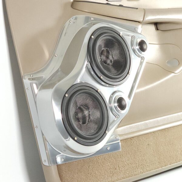 left ortho Speaker Upgrade for the Front Door of your 2000-2006 Chevrolet Tahoe, Suburban, Avalanche, Silverado. GMC Yukon, Sierra. Cadillac Escalade. Easy installation of a Dual 6.5" Midrange and Dual Tweeter for the most powerful car stereo possible.