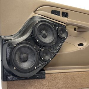 left ortho Speaker Upgrade for the Front Door of your 2000-2006 Chevrolet Tahoe, Suburban, Avalanche, Silverado. GMC Yukon, Sierra. Cadillac Escalade. Easy installation of a Dual 6.5" Midrange and Dual 3.5" Super Tweeter for the most powerful car stereo possible.