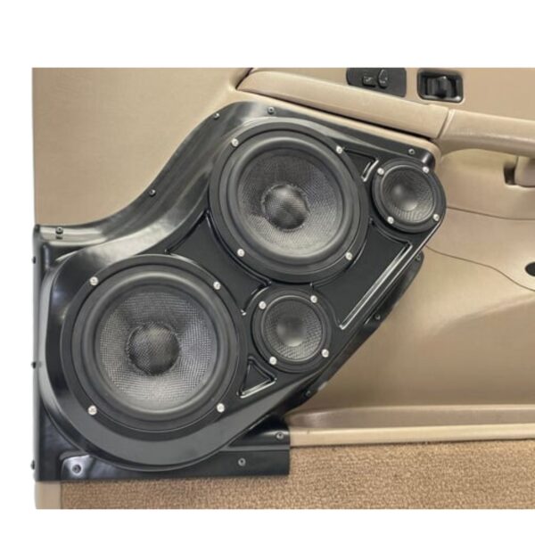 left ortho Speaker Upgrade for the Front Door of your 2000-2006 Chevrolet Tahoe, Suburban, Avalanche, Silverado. GMC Yukon, Sierra. Cadillac Escalade. Easy installation of a Dual 6.5" Midrange and Dual 3.5" Super Tweeter for the most powerful car stereo possible.