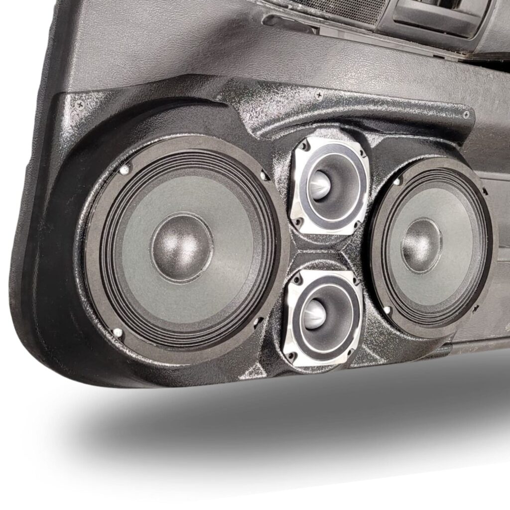 left ortho Speaker Upgrade for the Front Door of your 2003-2008 Ford Crown Victoria, Mercury Grand Marquis, Marauder. Easy installation of a Dual 6.5" Midrange and Dual 3.5" Super Tweeter for the most powerful car stereo possible.