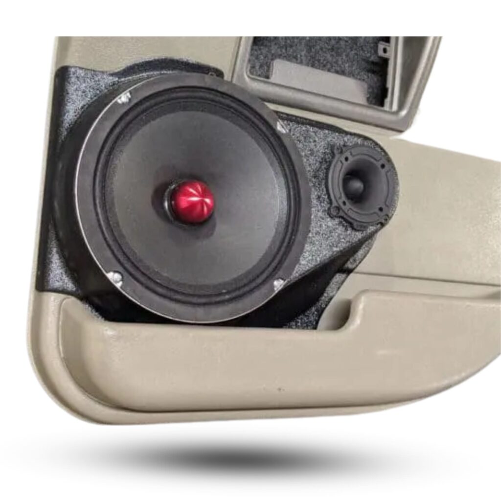 left ortho Speaker Upgrade for the Rear Door of your 2004-2007 Hummer H2. Easy installation of a 8" and 3.5" Super Tweeter for the most powerful car stereo possible.