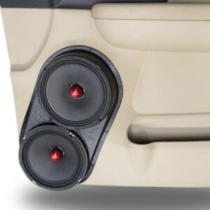 left ortho Speaker Upgrade for the Front Door of your 2007-2009 Chevrolet Tahoe, Suburban, Avalanche, Silverado. GMC Yukon, Sierra. Cadillac Escalade. Easy installation of a Dual 8" Midrange for the most powerful car stereo possible.