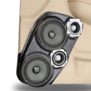 left ortho Speaker Upgrade for the Front Door of your 2007-2009 Chevrolet Tahoe, Suburban, Avalanche, Silverado. GMC Yukon, Sierra. Cadillac Escalade. Easy installation of a Dual 6.5" and Dual 4" Speaker for the most powerful car stereo possible.