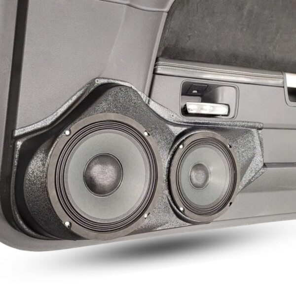 left ortho Speaker Upgrade for the Front Door of your 2008-2014 Dodge Challenger. Easy installation of a 8" and 6.5" Midrange for the most powerful car stereo possible.