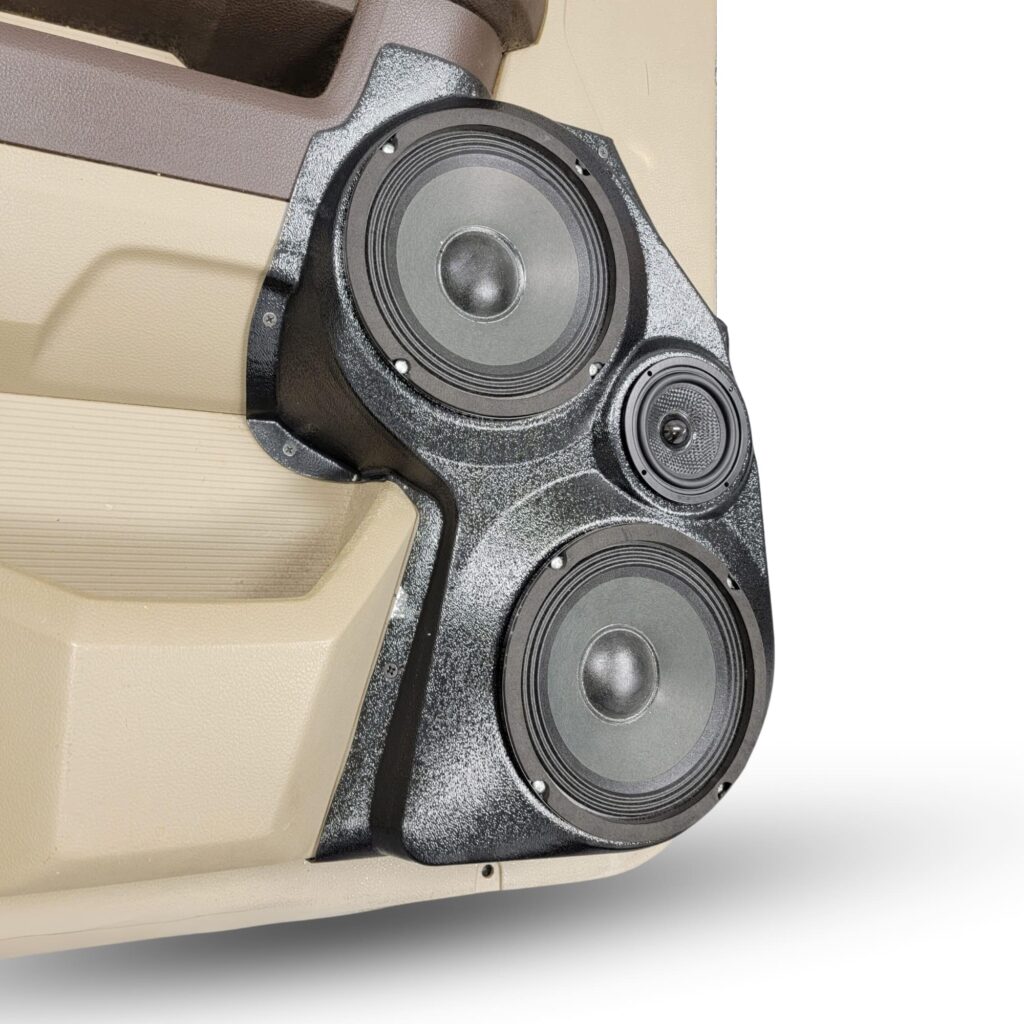 left ortho Speaker Upgrade for the Front Door of your 2009-2018 Dodge Ram 1500, 2500. 2019-2024 Dodge Ram 2500, 1500 Classic. Easy installation of a Dual 6.5" Midrange and Single 3.5" Super Tweeter for the most powerful car stereo possible.