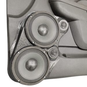 left ortho Speaker Upgrade for the Front Door of your 2010-2014 Chevrolet Tahoe, Suburban, Avalanche, Silverado. GMC Yukon, Sierra. Cadillac Escalade. Easy installation of a Dual 8" and Dual Tweeter for the most powerful car stereo possible.