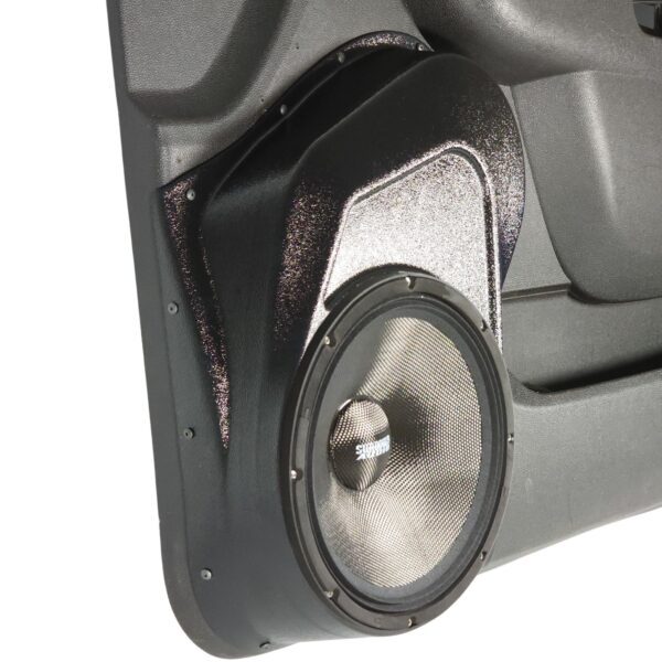 left ortho Speaker Upgrade for the Front Door of your 2010-2014 Chevrolet Tahoe, Suburban, Avalanche, Silverado. GMC Yukon, Sierra. Cadillac Escalade. Easy installation of a Single 10" Midrange for the most powerful car stereo possible.