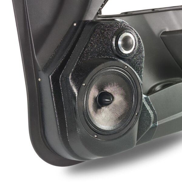 left ortho Speaker Upgrade for the Front Door of your 2015-2022 Chevrolet Colorado, GMC Canyon. Easy installation of a 8" Midrange and Tweeter for the most powerful car stereo possible.