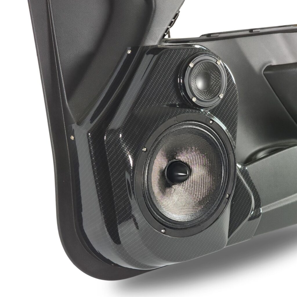 left ortho Speaker Upgrade for the Front Door of your 2015-2022 Chevrolet Colorado, GMC Canyon. Easy installation of a 8" and 3.5" Super Tweeter for the most powerful car stereo possible.