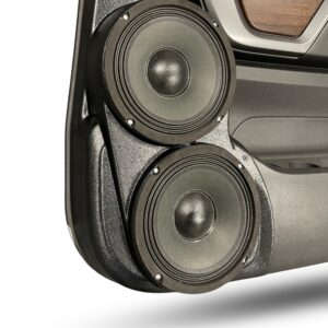 left ortho Speaker Upgrade for the Rear Door of your 2016-2024 Nissan Titan. Easy installation of a Dual 8" Midrange for the most powerful car stereo possible.