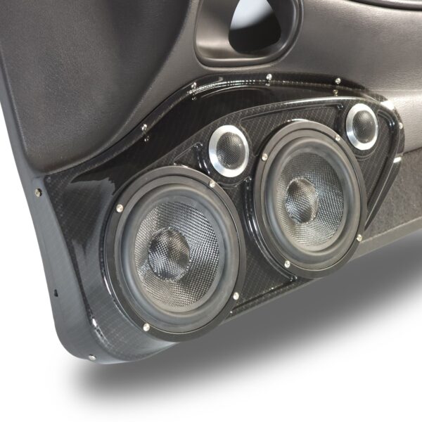 left ortho Speaker Upgrade for the Front Door of your 1994-2004 Ford Mustang. Easy installation of a Dual 6.5" Midrange and Dual Tweeter for the most powerful car stereo possible.