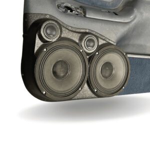 left ortho Speaker Upgrade for the Front Door of your 1995-1999 Chevrolet Tahoe, Suburban, Silverado; GMC Yukon, Sierra. Easy installation of a Dual 8" and Dual Tweeter for the most powerful car stereo possible.