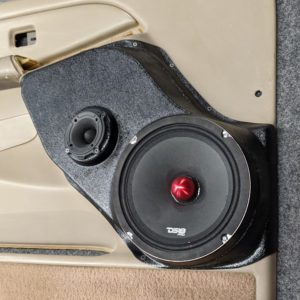 right ortho Speaker Upgrade for the Front Door of your 2000-2006 Chevrolet Tahoe, Suburban, Avalanche, Silverado. GMC Yukon, Sierra. Cadillac Escalade. Easy installation of a 8" and 3.5" Super Tweeter for the most powerful car stereo possible.