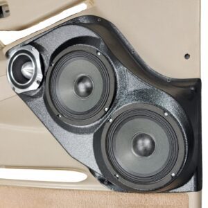 right ortho Speaker Upgrade for the Front Door of your 2000-2006 Chevrolet Tahoe, Suburban, Avalanche, Silverado. GMC Yukon, Sierra. Cadillac Escalade. Easy installation of a Dual 6.5" Midrange and Single 4" for the most powerful car stereo possible.