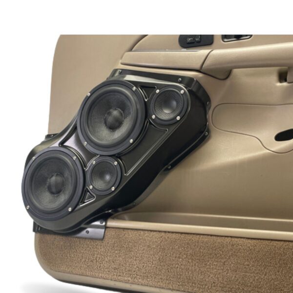 right ortho Speaker Upgrade for the Front Door of your 2000-2006 Chevrolet Tahoe, Suburban, Avalanche, Silverado. GMC Yukon, Sierra. Cadillac Escalade. Easy installation of a Dual 6.5" Midrange and Dual 3.5" Super Tweeter for the most powerful car stereo possible.