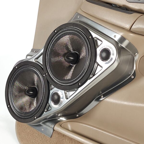 right ortho Speaker Upgrade for the Front Door of your 2000-2006 Chevrolet Tahoe, Suburban, Avalanche, Silverado. GMC Yukon, Sierra. Cadillac Escalade. Easy installation of a Dual 8" and Dual Tweeter for the most powerful car stereo possible.