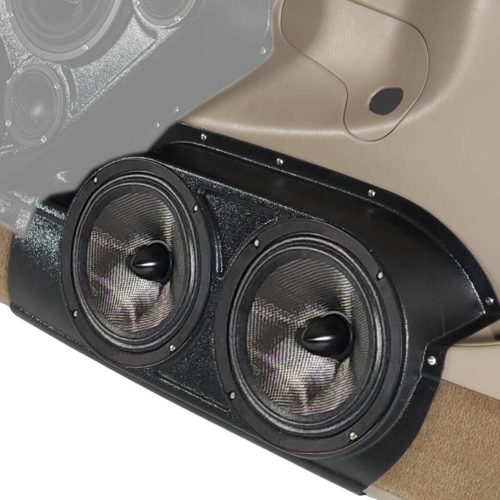 right ortho Speaker Upgrade for the Front Door of your 2000-2006 Chevrolet Tahoe, Suburban, Avalanche, Silverado. GMC Yukon, Sierra. Cadillac Escalade. Easy installation of a Dual 8" Midrange for the most powerful car stereo possible.