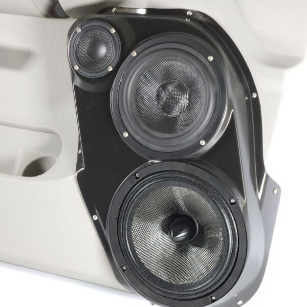 right ortho Speaker Upgrade for the Front Door of your 2007-2009 Chevrolet Silverado, GMC Sierra. Easy installation of a 8", 6.5" Midranges plus a 3.5" Super Tweeter for the most powerful car stereo possible.