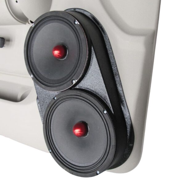 right ortho Speaker Upgrade for the Front Door of your 2007-2009 Chevrolet Silverado, GMC Sierra. Easy installation of a Dual 8" Midrange for the most powerful car stereo possible.