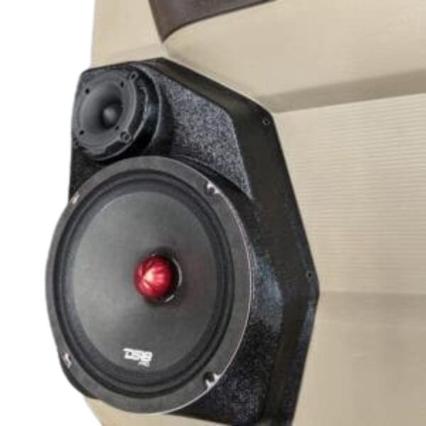 right ortho Speaker Upgrade for the Rear Door of your 2009-2018 Dodge Ram 1500, 2500. 2019-2024 Dodge Ram 2500, 1500 Classic. Easy installation of a 8" and 3.5" Super Tweeter for the most powerful car stereo possible.