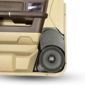 right ortho Speaker Upgrade for the Front Door of your 2009-2018 Dodge Ram 1500, 2500. 2019-2024 Dodge Ram 2500, 1500 Classic. Easy installation of a Single 8" Midrange for the most powerful car stereo possible.