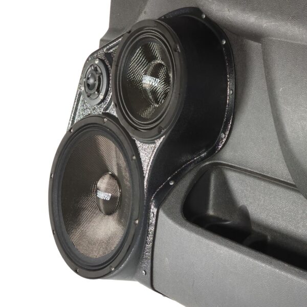 right ortho Speaker Upgrade for the Front Door of your 2010-2014 Chevrolet Tahoe, Suburban, Avalanche, Silverado. GMC Yukon, Sierra. Cadillac Escalade. Easy installation of a 10", 6.5" and 3.5" Super Tweeter for the most powerful car stereo possible.