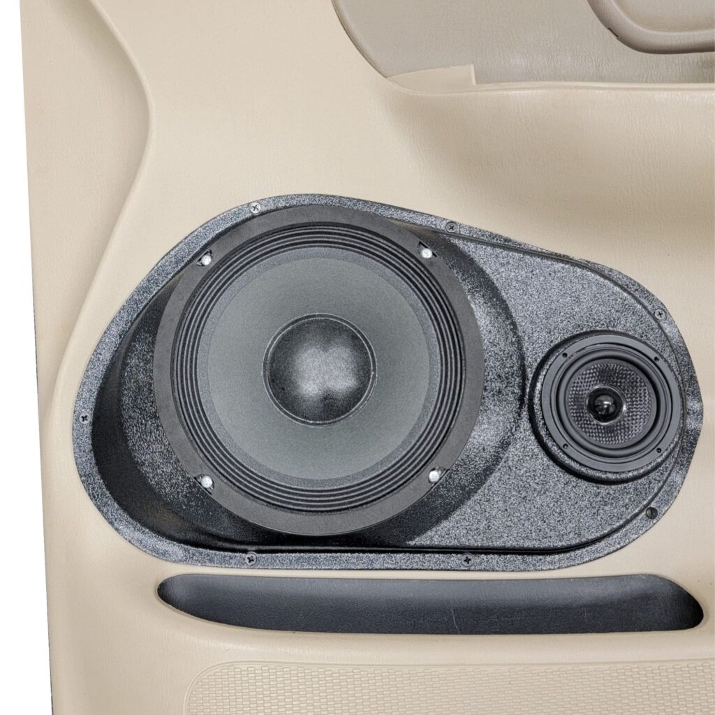 right ortho Speaker Upgrade for the Front Door of your 1999-2003 Ford F150. Easy installation of a 8" and 3.5" Super Tweeter for the most powerful car stereo possible.