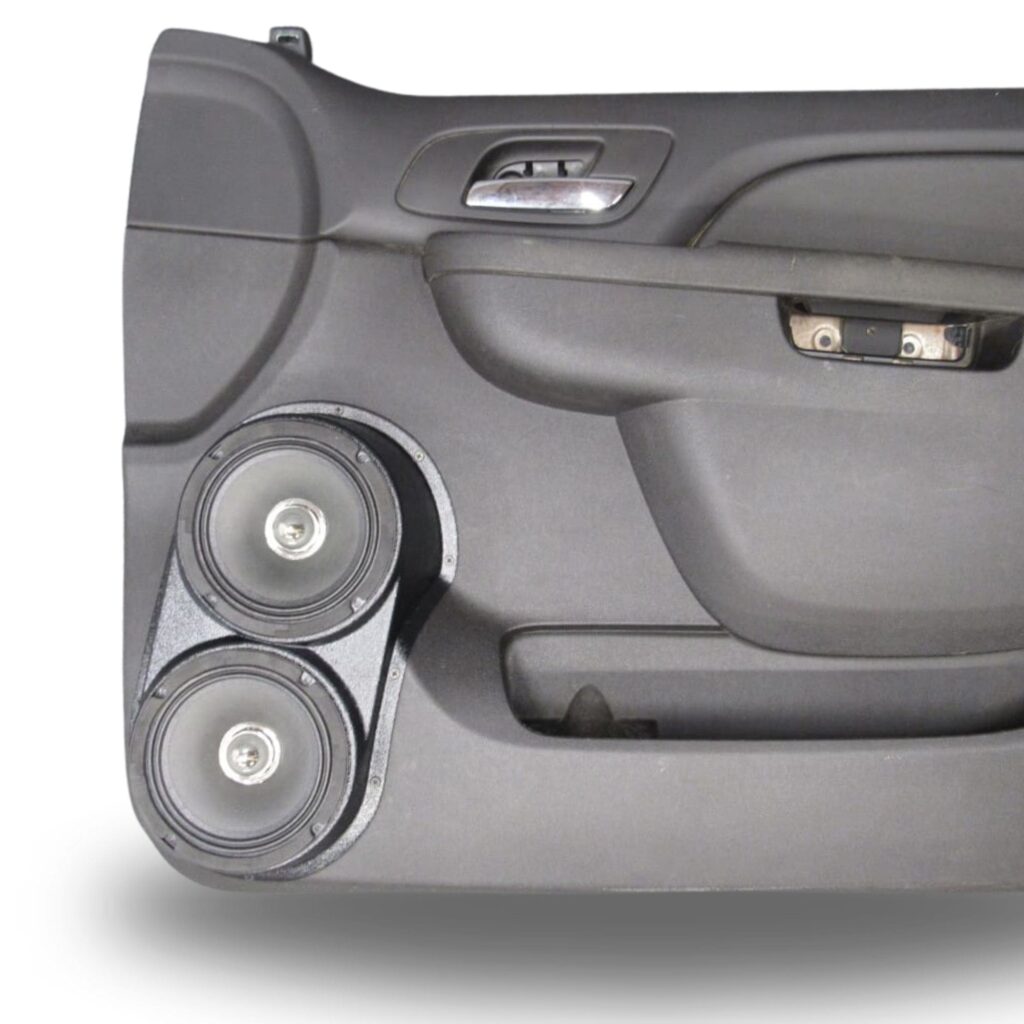 top center Speaker Upgrade for the Front Door of your 2010-2014 Chevrolet Tahoe, Suburban, Avalanche, Silverado. GMC Yukon, Sierra. Cadillac Escalade. Easy installation of a Dual 6.5" Midrange for the most powerful car stereo possible.