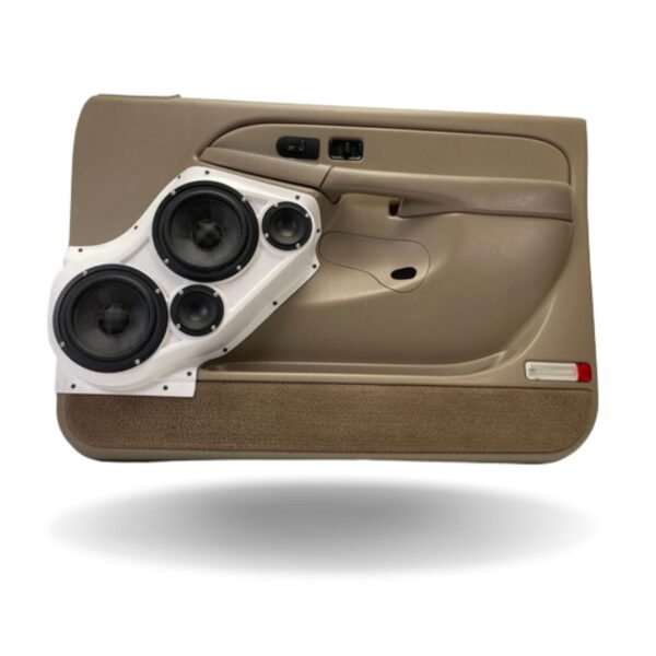 top center Speaker Upgrade for the Front Door of your 2000-2006 Chevrolet Tahoe, Suburban, Avalanche, Silverado. GMC Yukon, Sierra. Cadillac Escalade. Easy installation of a Dual 6.5" Midrange and Dual 3.5" Super Tweeter for the most powerful car stereo possible.