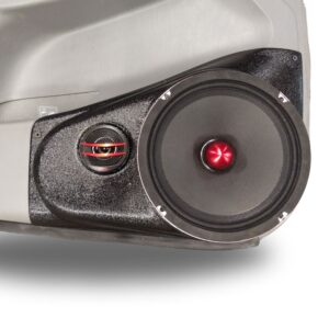 top center Speaker Upgrade for the Front Door of your 2009-2015 Toyota Tacoma. Easy installation of a 8" Midrange and Tweeter for the most powerful car stereo possible.