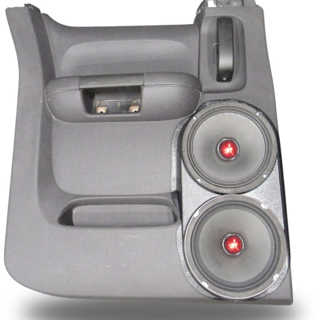 top center Speaker Upgrade for the Rear Door of your 2007-2013 Chevrolet Silverado, GMC Sierra. Easy installation of a Dual 8" Midrange for the most powerful car stereo possible.