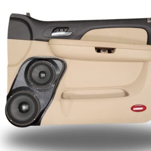 top center Speaker Upgrade for the Front Door of your 2007-2009 Chevrolet Tahoe, Suburban, Avalanche, Silverado. GMC Yukon, Sierra. Cadillac Escalade. Easy installation of a 8" and 6.5" Midrange for the most powerful car stereo possible.