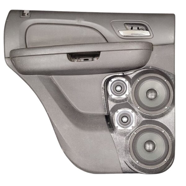 top center Speaker Upgrade for the Rear Door of your 2007-2014 Chevrolet Tahoe, Suburban, Avalanche, Silverado. GMC Yukon, Sierra. Cadillac Escalade. Easy installation of a Dual 6.5" Midrange and Dual 3.5" Super Tweeter for the most powerful car stereo possible.