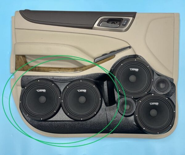 top center Speaker Upgrade for the Front Door of your 2015-2020 Chevrolet Tahoe, Suburban, GMC Yukon. Easy installation of a Dual 8" and Dual 3.5" Super Tweeter for the most powerful car stereo possible.