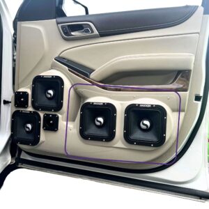 top center Speaker Upgrade for the Front Door of your 2015-2020 Chevrolet Tahoe, Suburban, GMC Yukon. Easy installation of a Dual 7" Square Midrange for the most powerful car stereo possible.