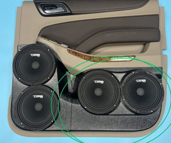 top center Speaker Upgrade for the Rear Door of your 2015-2020 Chevrolet Suburban, GMC Yukon XL. Easy installation of a Dual 8" Midrange for the most powerful car stereo possible.