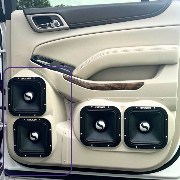 top center Speaker Upgrade for the Rear Door of your 2015-2020 Chevrolet Tahoe, Suburban, GMC Yukon. Easy installation of a Dual 7" Square Midrange for the most powerful car stereo possible.