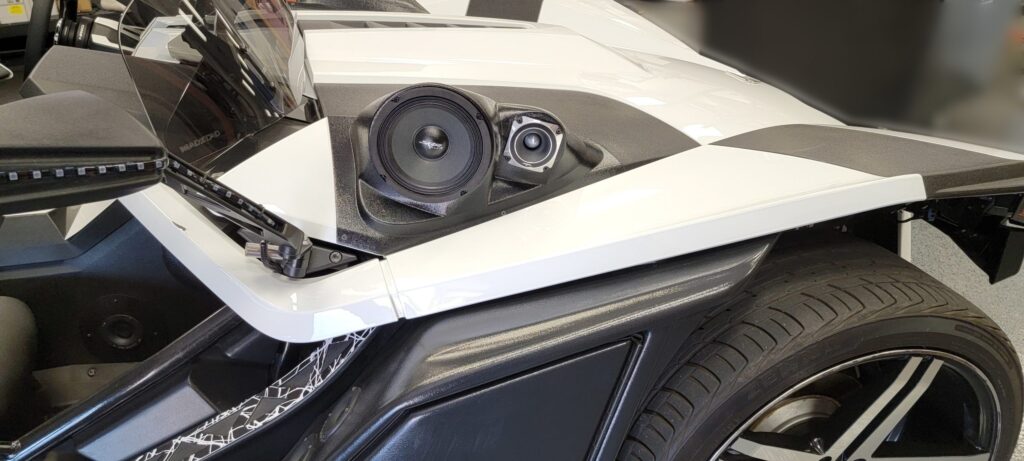 top center Speaker Upgrade for the Hood of your 2015-2021 Polaris Slingshot. Easy installation of a 6.5" and 3.5" Midrange or Tweeter for the most powerful car stereo possible.