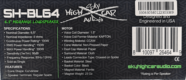 Sky High Car Audio SH-BL64 6.5" 4 ohm Midrange Loudspeaker - Image 7