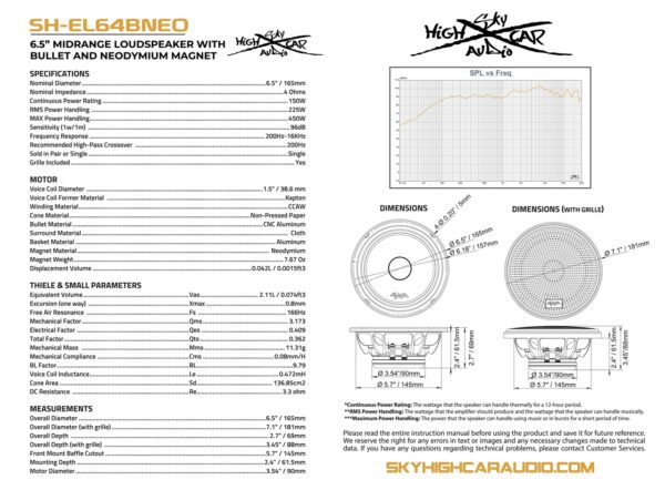 Sky High Car Audio  SH-EL64BNEO 6.5" Neodymium Bullet Midrange Speaker - Image 7