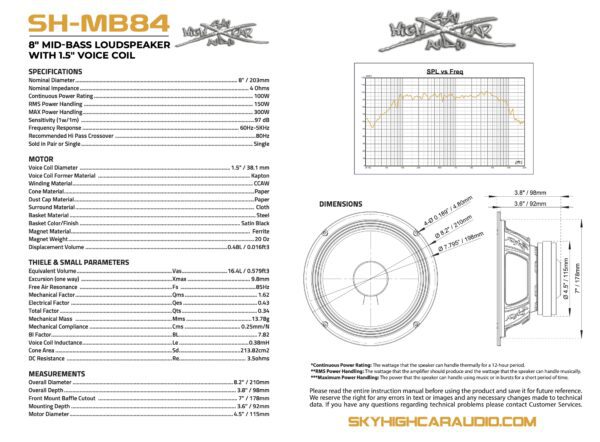 SHCA Pro Audio MB84 8" Mid-Bass Loudspeaker with 1.5" Voice Coil  () - Image 5