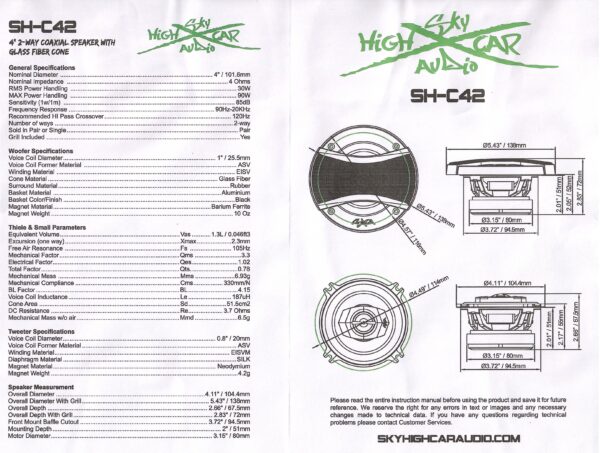 SHCA - C42 4" 2-way Coaxial Speakers (Pair) With Glass Fiber Cone and Pivoting Tweeter - Image 11