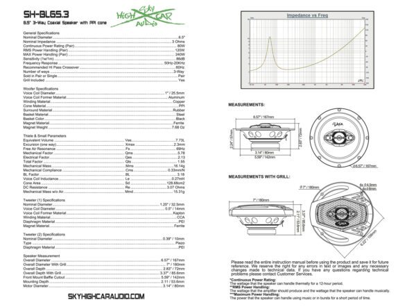 Sky High Car Audio BL65.3 6.5" Coaxial 3 Ohms - Image 10