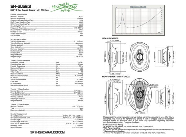 Sky High Car Audio BL69.3 6x9" Coaxial 3 Ohms - Image 10