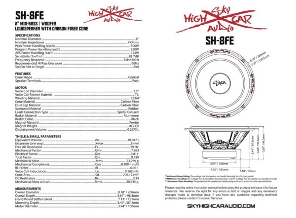 Sky High Car Audio SH-8FE 8" Mid Woofer Pair w/ Carbon Fiber Cone - Image 11