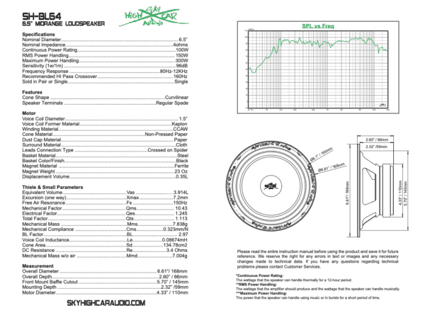 Sky High Car Audio SH-BL64 6.5" 4 ohm Midrange Loudspeaker - Image 5