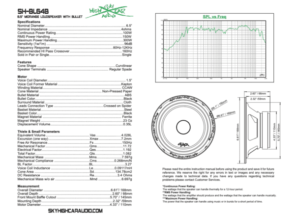 Sky High Car Audio SH-BL64B 6.5" 4 ohm Bullet Midrange Loudspeaker - Image 5
