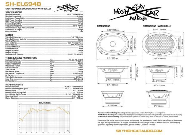 Sky High Car Audio SH-EL694B 6x9 Midrange Loudspeaker with Bullet - Image 6